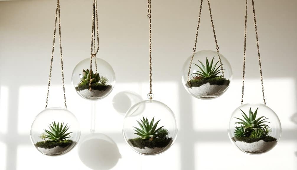 suspended glass plant containers